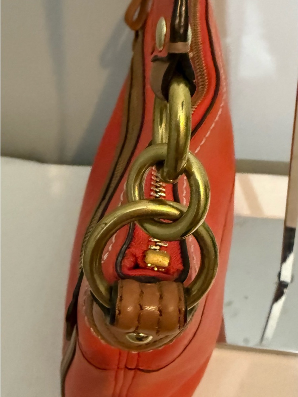 Coach Poppy Perri Hippie Convertible Shoulder Crossbody Bag Orange Coral Leather - Picture 7 of 16